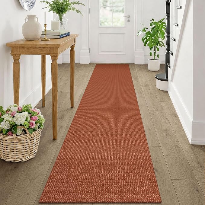 KOZYFLY Orange Runners Rugs for Hallway 2x10, Washable Runner Rug, Woven Non