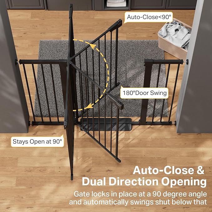 Cumbor 36" Extra Tall 29.7"-51.5" Baby Gate for Stairs, Easy Wall Through Dog Gates for Doorways Extra Wide, Pressure Mounted Tall Pet Gate Indoor, Safety Auto-Close Child Gate for Kids, Black
