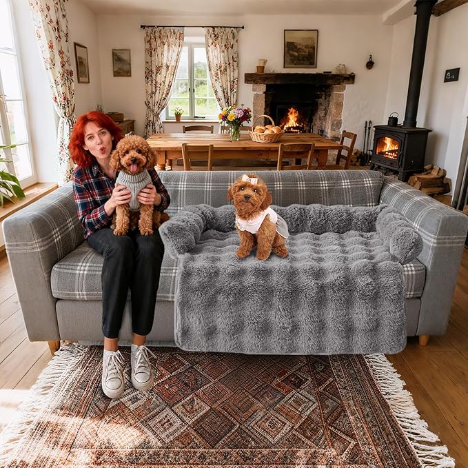Dog Bed Couch, Raised Edge Furniture Protector with Soft Cushion, Calming Dog Bed with Plush Design, Home Kitchen Living Room, Nursery Apartment Daily Rest 29.53x29.53x3.94 inches