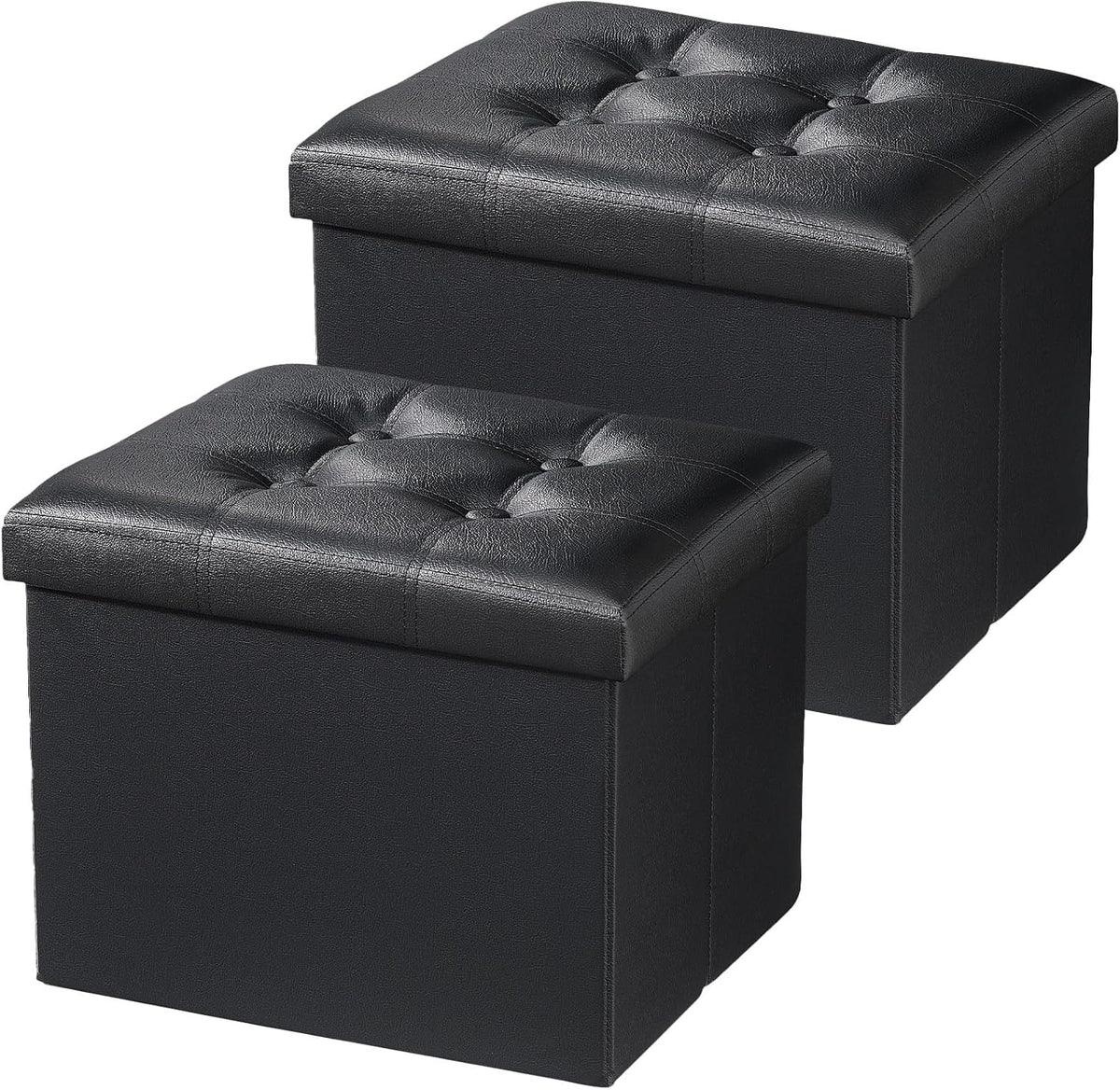 AmasSmile Ottoman with Storage,Folding Chest,17" Leather,Black 2 Pack