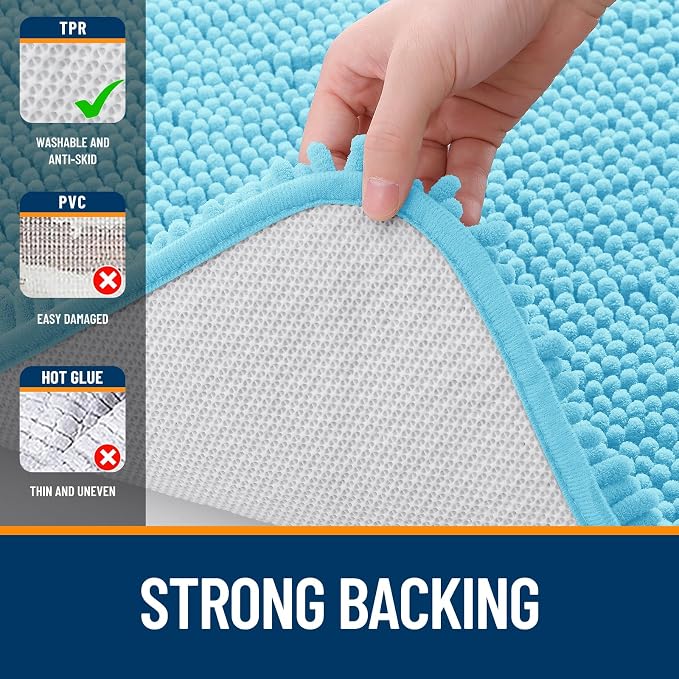 OLANLY Bathroom Runner Rugs 47x24, Soft Absorbent Chenille Bath Rugs, Rubber