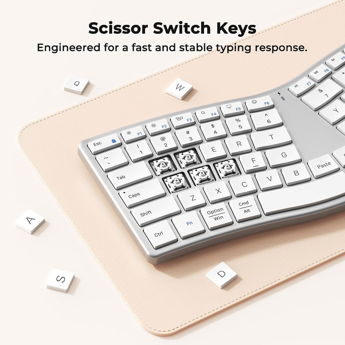 MEETION Wireless Ergonomic Keyboard and Mouse, Split S-Curve Design, White