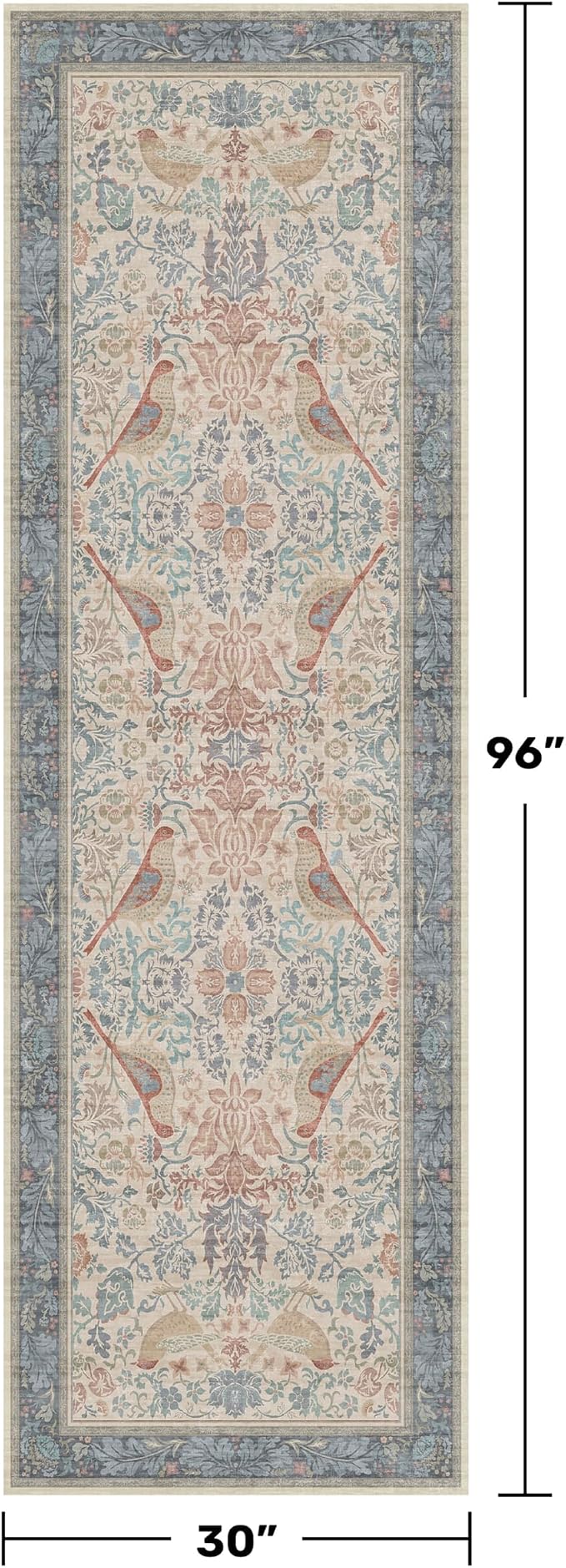 Hazo Haus Natural Red Blue 2'6"x8' Hallway Runner Rug, Boho Kitchen Floor Mat