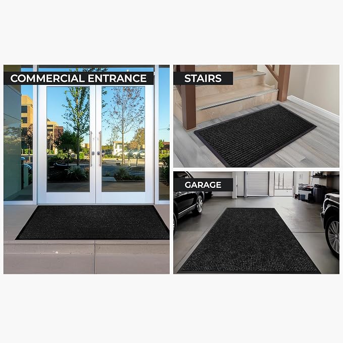Commercial Door Mat 4'x16' Black, Heavy Duty Industrial Floor Mat