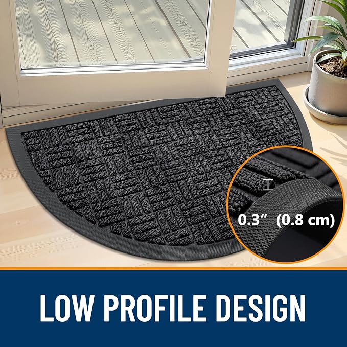 OLANLY Half Circle Door Mat Outside Entrance 29.5x17, Heavy Duty Sturdy Natural