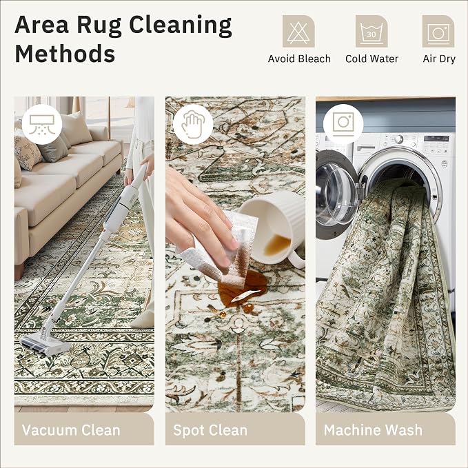 Soalmost 9x12 Area Rugs for Living Room, Non Slip Machine Washable Vintage Rugs