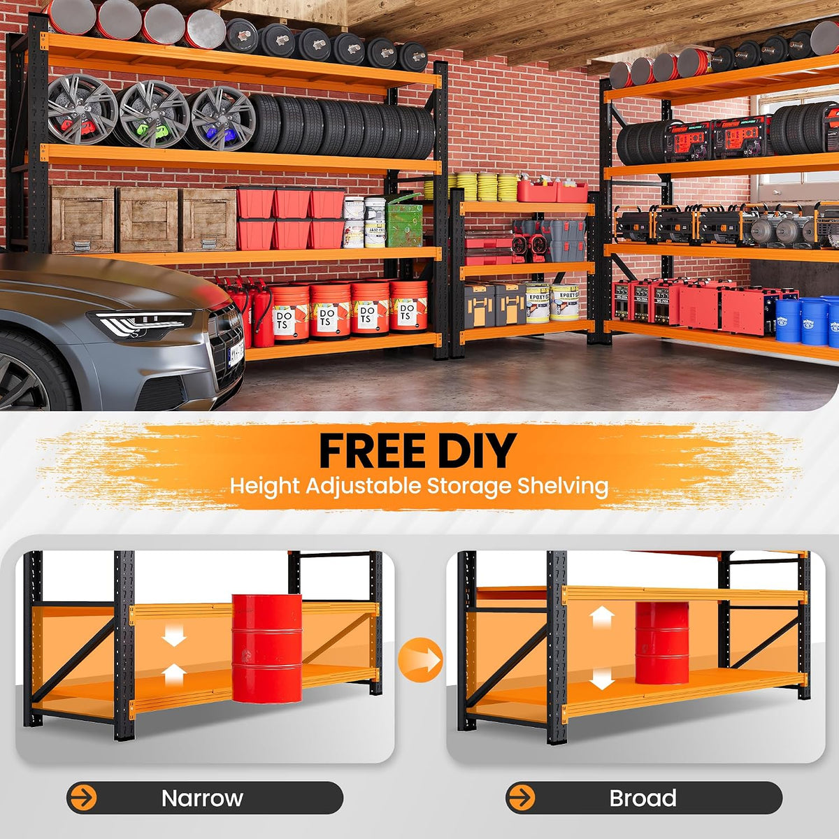 79” Wide Heavy Duty Metal Garage Shelving, Adjustable Storage Shelf
