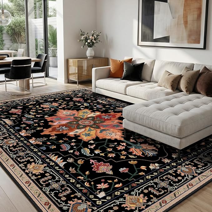 RELEANY Area Rugs 8'x10' Washable Non-Slip, Floral Vintage Distress Medallion