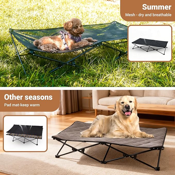 KingCamp Elevated Dog Bed for XL Dogs, Outdoor Raised Cooling Pet Cot Bed with Washable Breathable Mesh & No-Slip Feet Perfect for Camping, Backyard, Indoor Use (XL, Black)