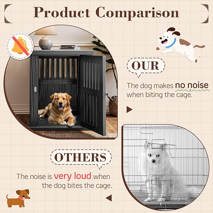 Fancyango 40-Inch Heavy Duty Dog Crate Furniture Lockable Indoor Outdoor Kennel & End Table for Small/Large Dogs Decorative Plastic Pet Cage in Black