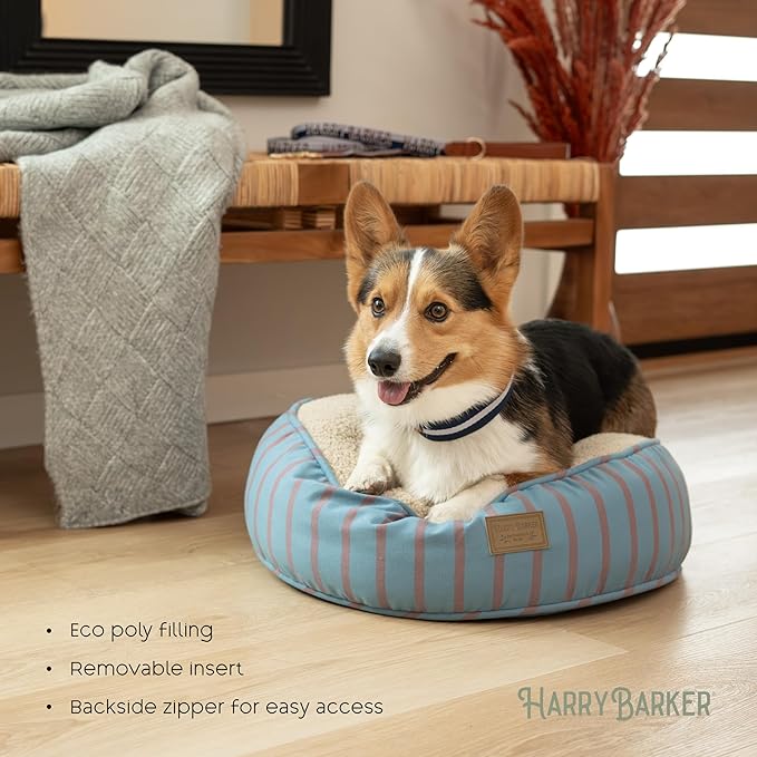Harry Barker Striped Pillow and Lounger Dog BEDS, Sherpa Pouf Bed