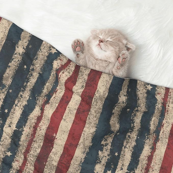 Waterproof Dog Blanket Soft Pet Blanket for Puppy Cat, Fleece Cat Throw Blankets for Furniture Bed Couch Sofa Reversible - American Patriotic Stars and Stripes 1