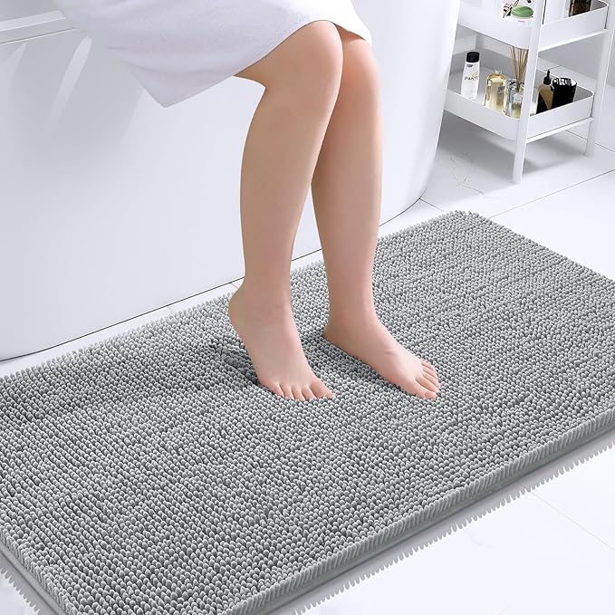 OLANLY Bathroom Runner Rugs 44x24, Soft Absorbent Chenille Bath Rugs, Rubber