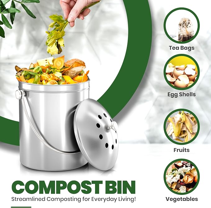 Utopia Kitchen Indoor Compost Bin Kitchen, Odorless Composting