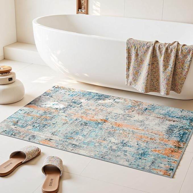 Entrance Rugs Indoor 2x3 Blue Entry Rug Washable Abstract Small Area Rug