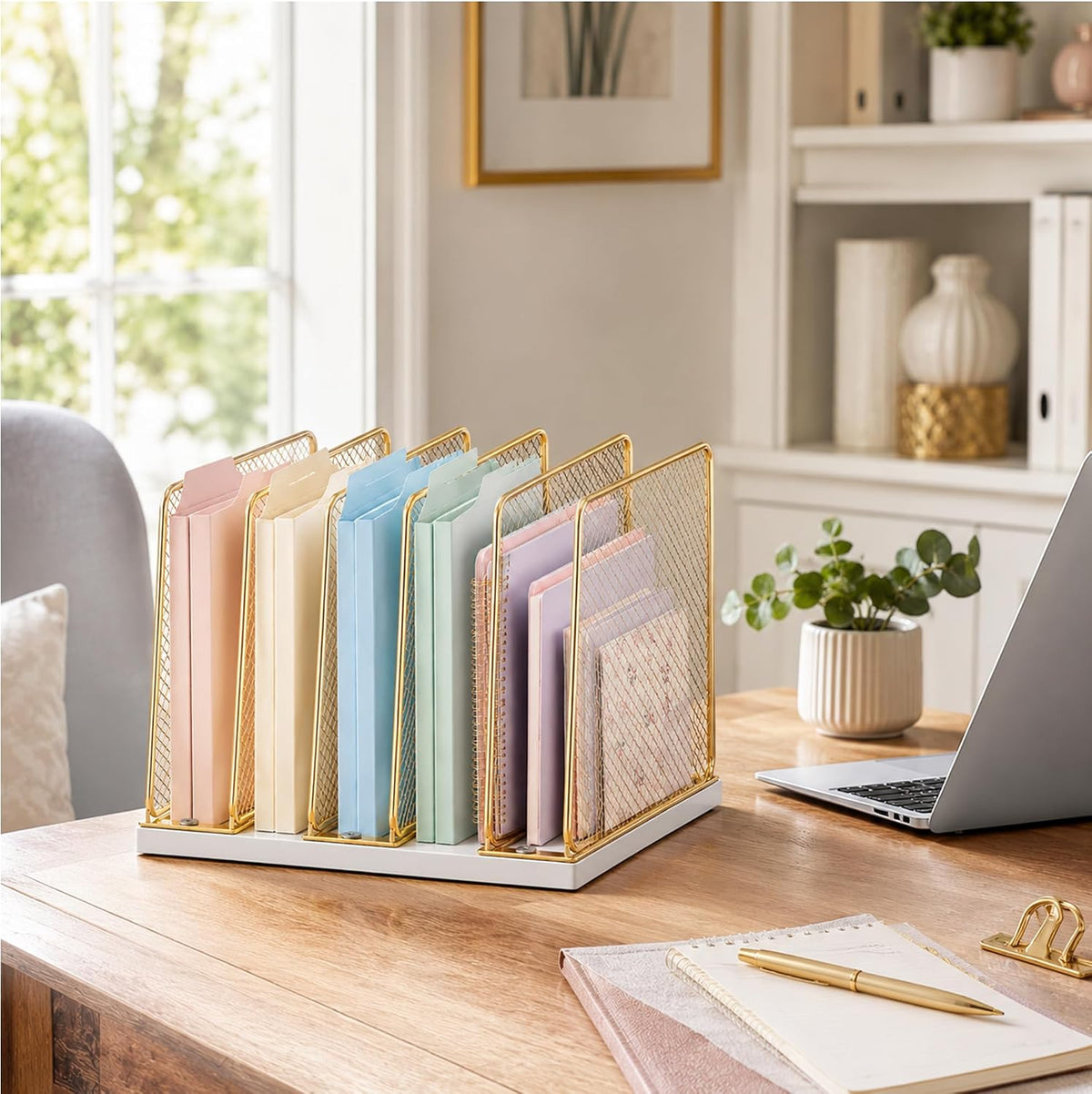 OPNICE Desk File Organizer, Mail Organizer, Large, Gold