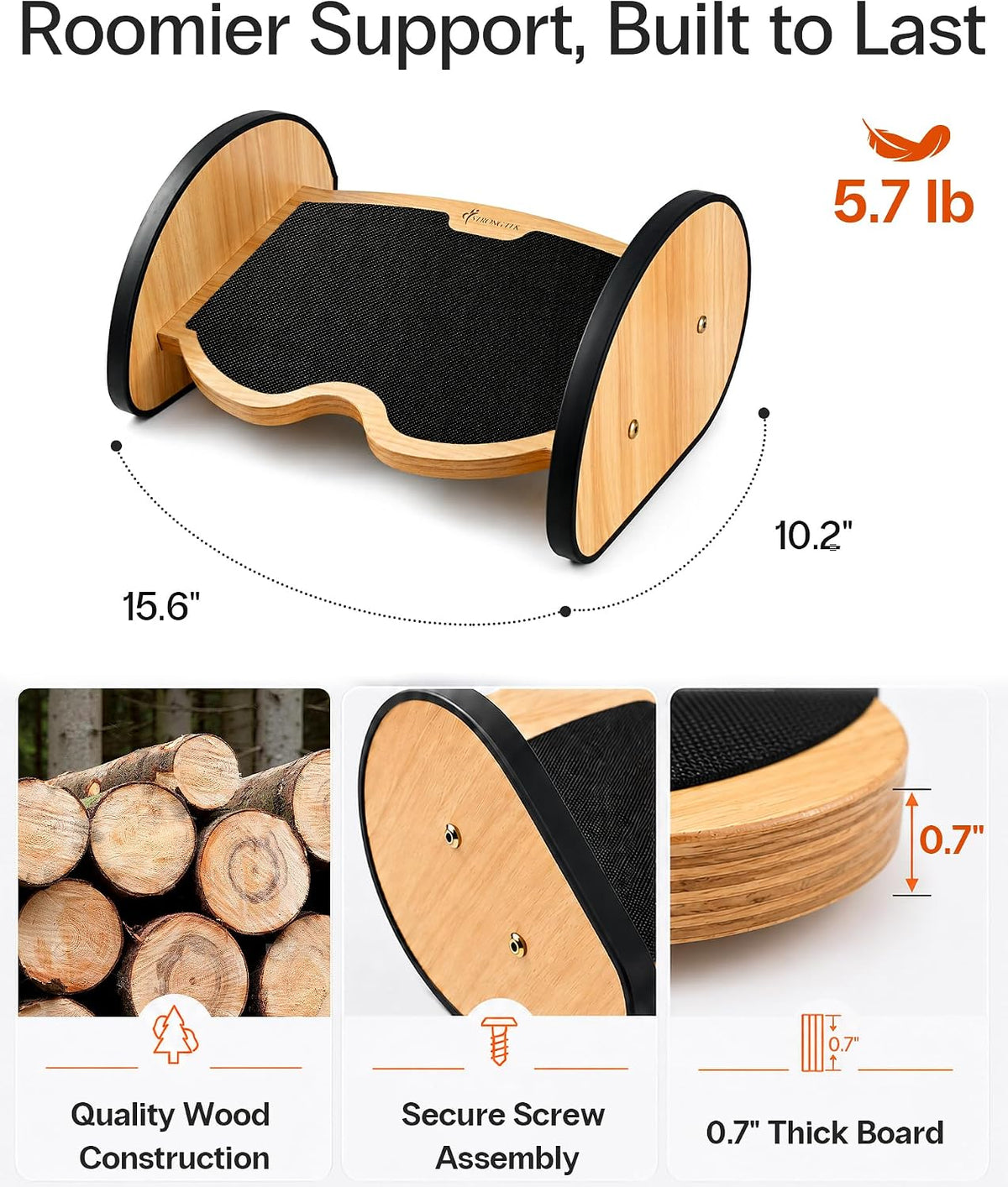 StrongTek Wooden Foot Rest for Under Desk, Reversible Rocking Footrest