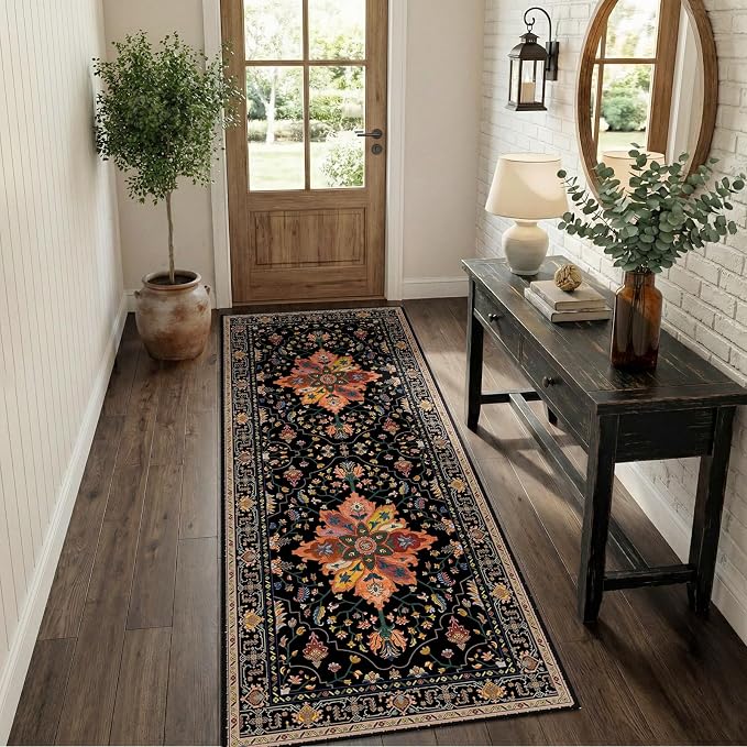 RELEANY Area Rugs Runner 2'x6' Washable Non-Slip, Floral Vintage Distress