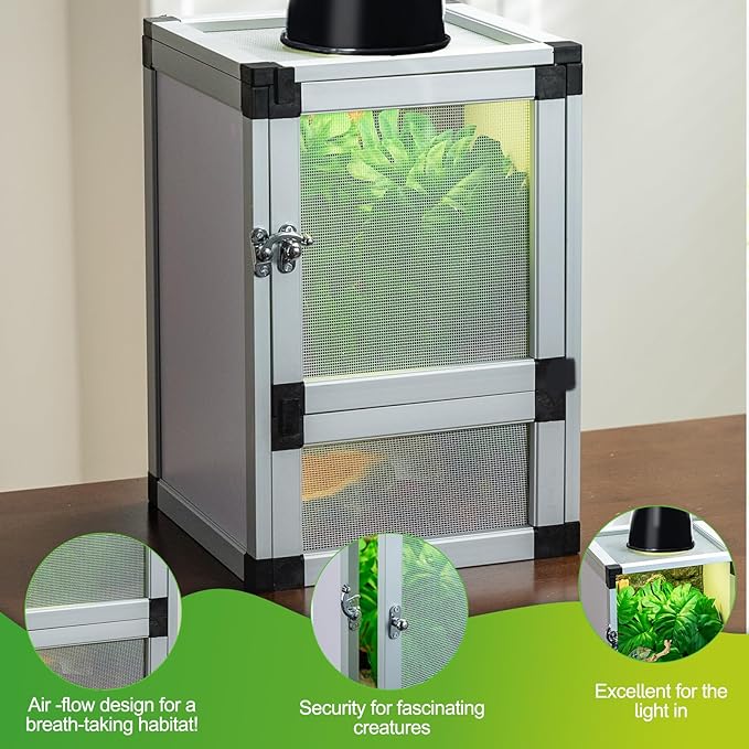 Hybrid Reptile Cage Toxirium 18"x18"x36" with Aluminum Frame, PVC Side & Back Panels, Two Interchangeable Screen & Acrylic Front Doors, Ventilated Top Screen, Ideal for Chameleon, Lizards, Frogs