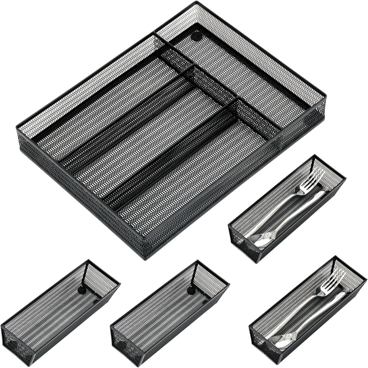 Neudeco Drawer Organizer Set, Black Mesh, 5 Pack