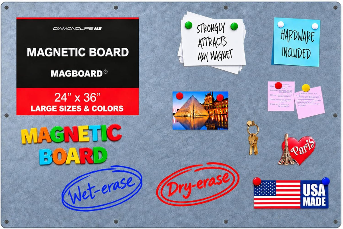24" x 36" - Magnetic Board - Wall Mounted Dry & Wet Erase Board for Home, Office, and Classroom - Mounting Screws Included