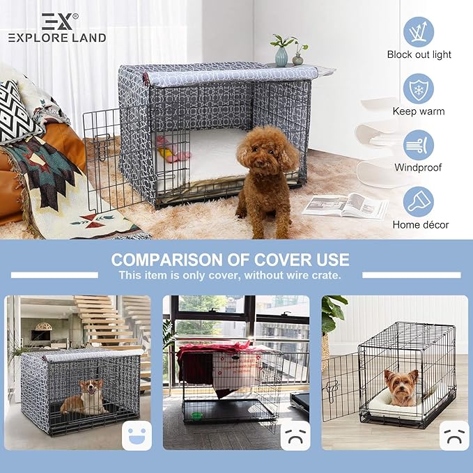 Explore Land Pattern Dog Crate Cover for 54 Inches Wire Cage, Heavy-Duty Polyester 1 2 3 Doors Standard Metal Pet Kennel Enclosure (Morocco)