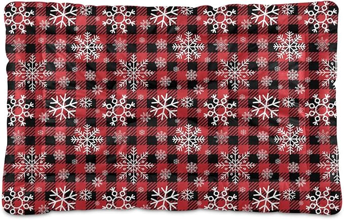 Red and Black Buffalo Plaid Snowflake Christmas Pet Bed Cute Dog Bed Mat Absorbing Non Slip Pad Pet Sleeping Mat for Small, Medium, and Large Dogs Puppy Cat 24 in x 18 in