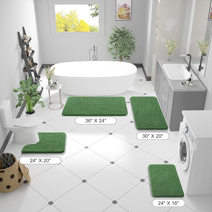 OLANLY Bathroom Runner Rugs 44x24, Soft Absorbent Chenille Bath Rugs, Rubber