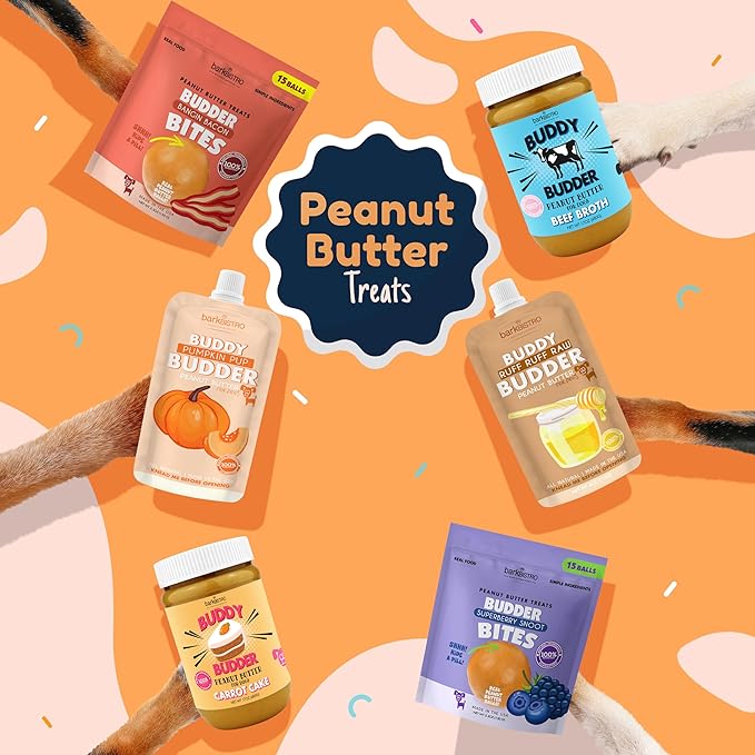 BUDDY BUDDER Barkin Banana + Pumpkin Pup, 100% All Natural Dog Peanut Butter, Peanut Butter Dog Treat, Made in USA (Set of 2 | 17oz ea)