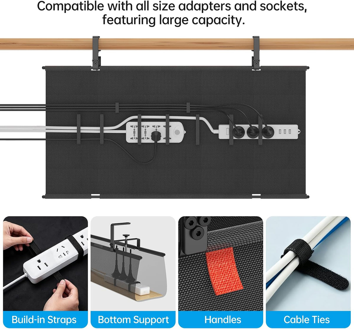 Heavy Duty Under Desk Cable Management Tray No Drill 36x5.5 inch