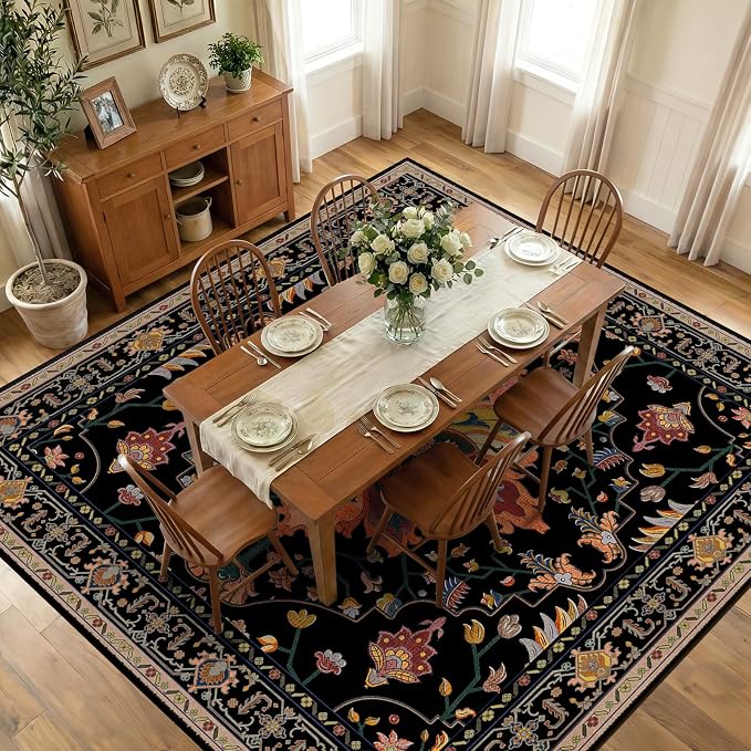 RELEANY Area Rugs Square 10ft Washable Non-Slip, Floral Vintage Distress