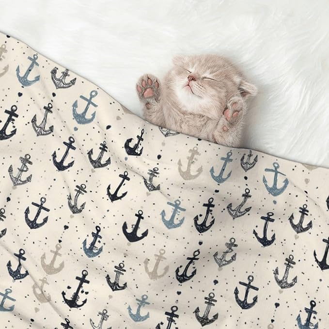 Waterproof Dog Blanket Soft Pet Blanket for Puppy Cat, Fleece Cat Throw Blankets for Furniture Bed Couch Sofa Reversible - Nautical Anchors 4