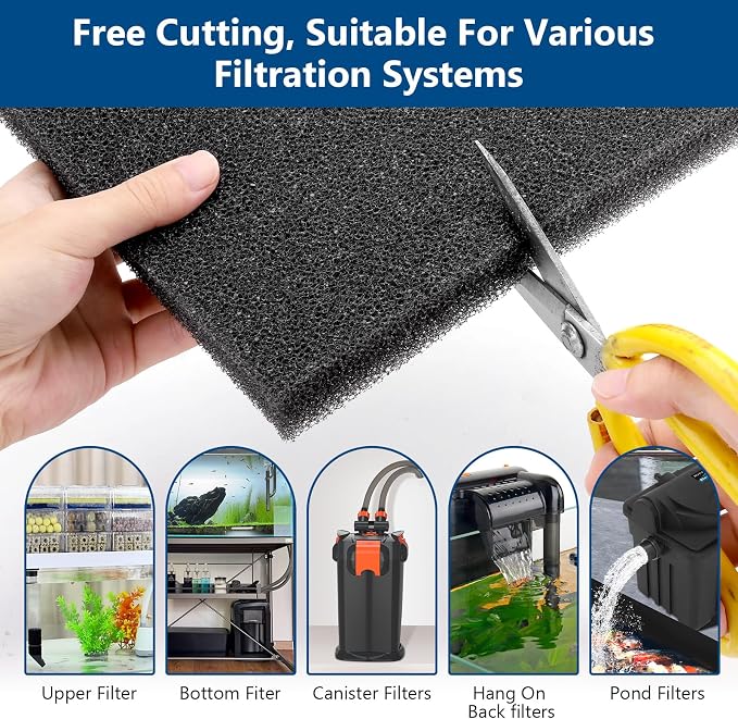 hygger Aquarium Sponge Filter Pad, Filter Media Foam Sponges, Cut-to-Size Open