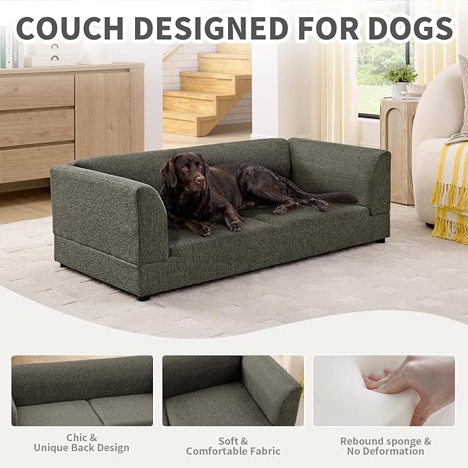 Oversized Dog Sofa Couch for Medium & Large Dogs, Modern Pet Couch Bed with Backrest & Armrests, Supportive Foam Cushion, Linen Fabric Dog Couch