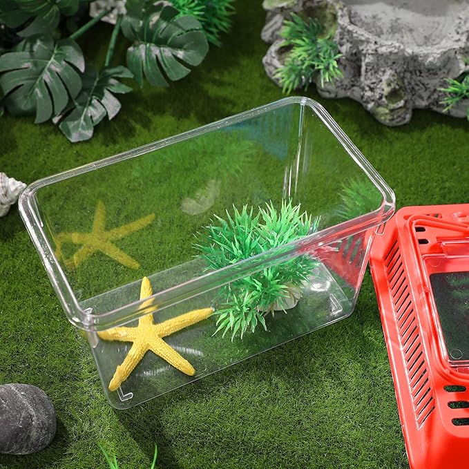 Portable Fish Tank, Handheld Fish Tank, Plastic Mini Fish Box, Transparent Cutout Design, Plastic Aquarium with Handle for Turtle and Pet Fish Lid for