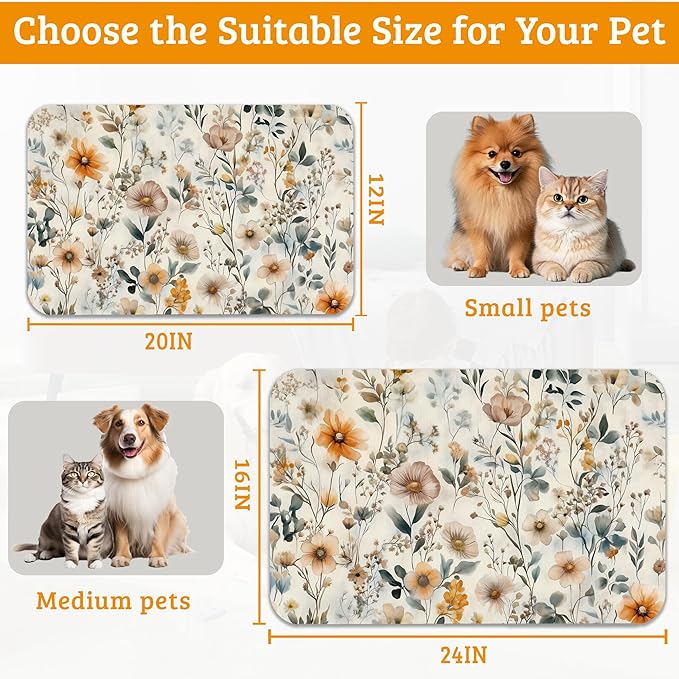Vintage Flowers Dog Cat Food Mat,Herbs Absorbent Waterproof Placemat for Food and Water Non Slip Rubber Backing Durable Feeding Pad for Clean Floors 16" x 24"
