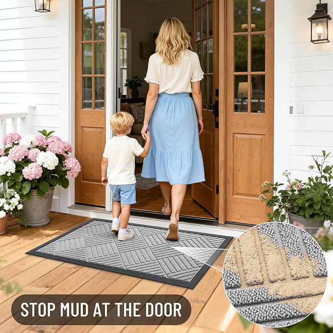 OLANLY Front Door Mat Outside Entrance 47x23, Heavy Duty Sturdy Natural Rubber