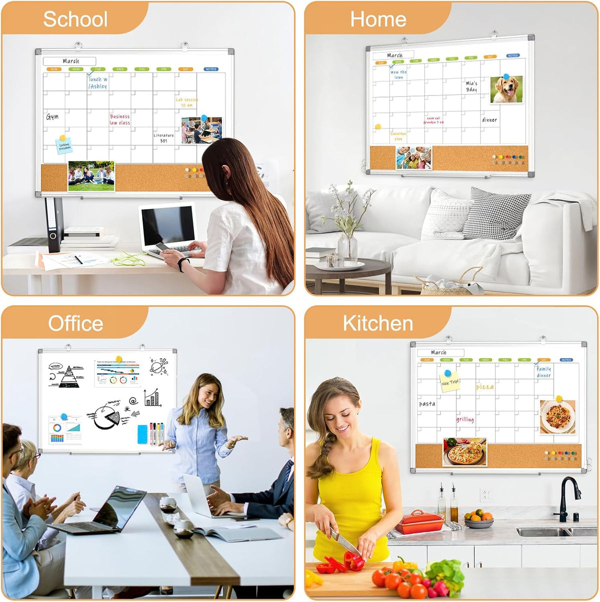 Calendar Whiteboard for Wall, 36" x 24" Dry Erase Monthly White Board