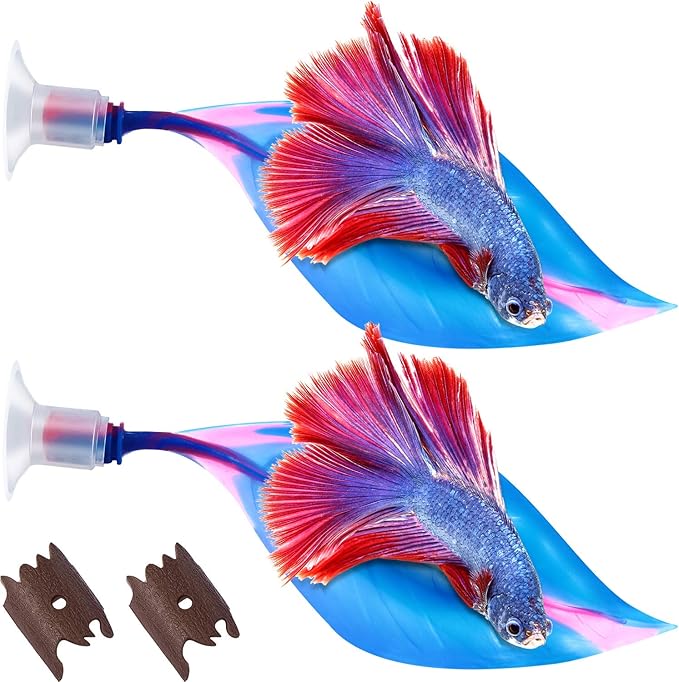 WILLBOND 2 Pcs Blue Silicone Betta Fish Bed Leaf Hammock Betta Fish Tank Accessories Decorations for Aquarium Ornaments, Practical Resting Spot, No Bpa, Comfortable and Safe