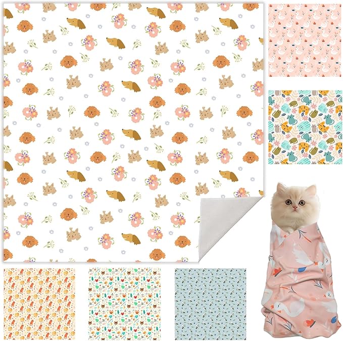 33.5" Cat Wrap for Grooming, Maximum, Self-Adherent Soft Cat Blanket for Nail Clipping, Anti-Scratch-Escape Calming Wrap, Cats Burrito Swaddle for 6-18 lbs (Floral, XX Large)