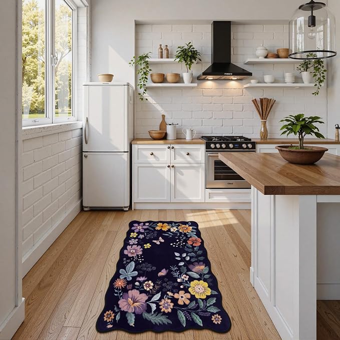 Lahome Floral Entryway Rug, 2X3 Washable Kitchen Rug Non-Slip, Ultra-Thin Soft