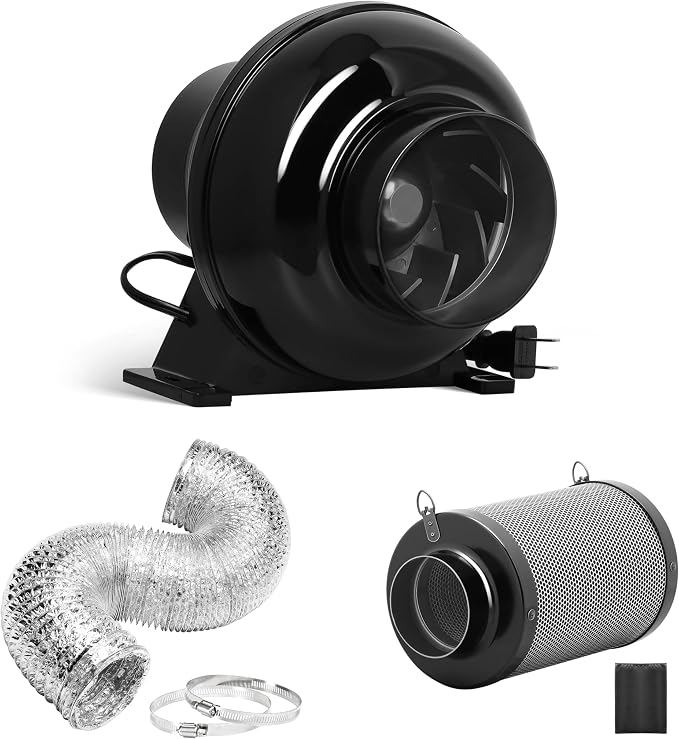 iPower 4 Inch 195 CFM Inline Fan Upgrade, Air Carbon Filter, 8 Feet Flexible