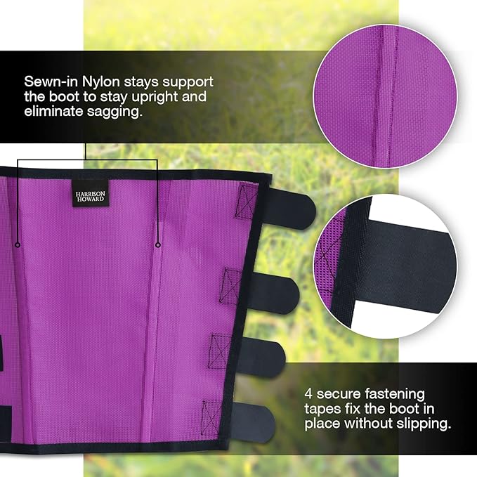 Harrison Howard Loose Fitting Fly Boots UV-Protective Extra Tough Mesh Ventilated Four Fasteners Stay-on Design Protect Horse Legs & Stomp-Reducing Set of 4 Purple Yearling
