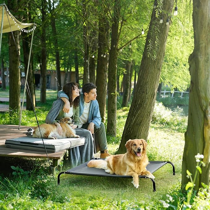 EHEYCIGA XXL Elevated Dog Cot Bed, Raised Outdoor Dog Hammock for Giant Jumbo Dogs, Lifted Pet Platform with Frame and Washable Waterproof Cooling Teslin Mesh and Anti-Slip Feet, 52x36 inch