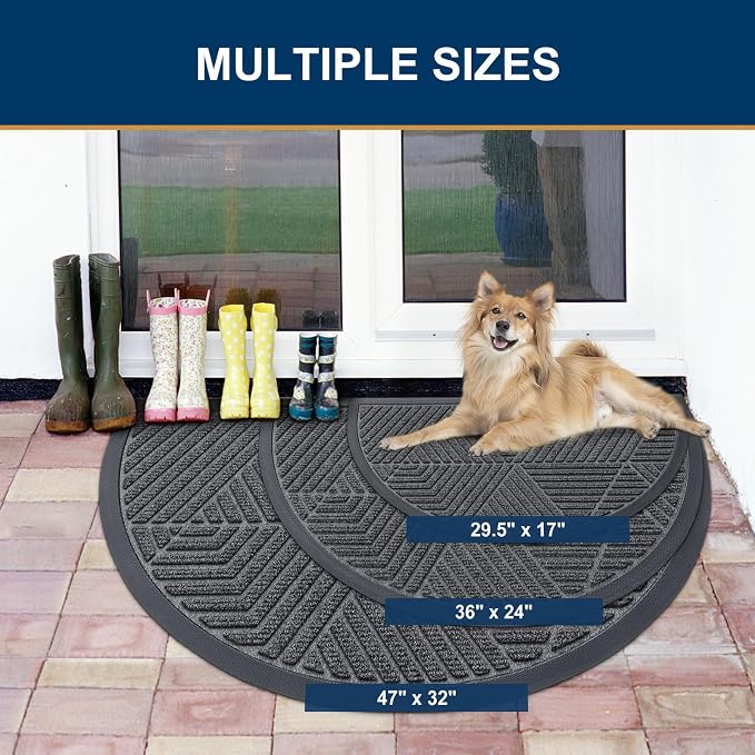 Smiry Half Circle Front Door Mat Outside Entrance, Heavy Duty Sturdy Natural