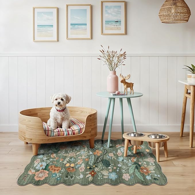 Washable Floral 2x4 Area Rug: Indoor Soft Scalloped Carpet