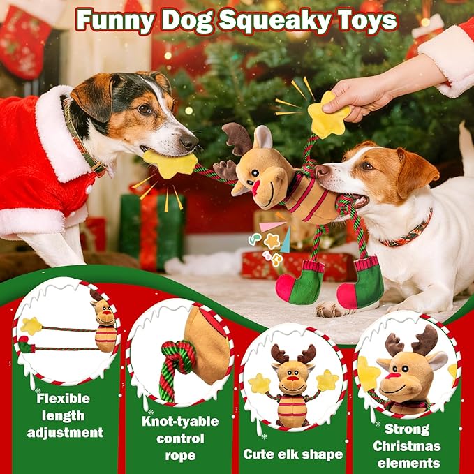Christmas Dog Toys for Large Dogs,Stuffed Plush Squeaky Dog Toys for Small,Medium & Large Breed,Tug of War Plush Toy,Stuffed Toy for Dogs to Keep Them Busy