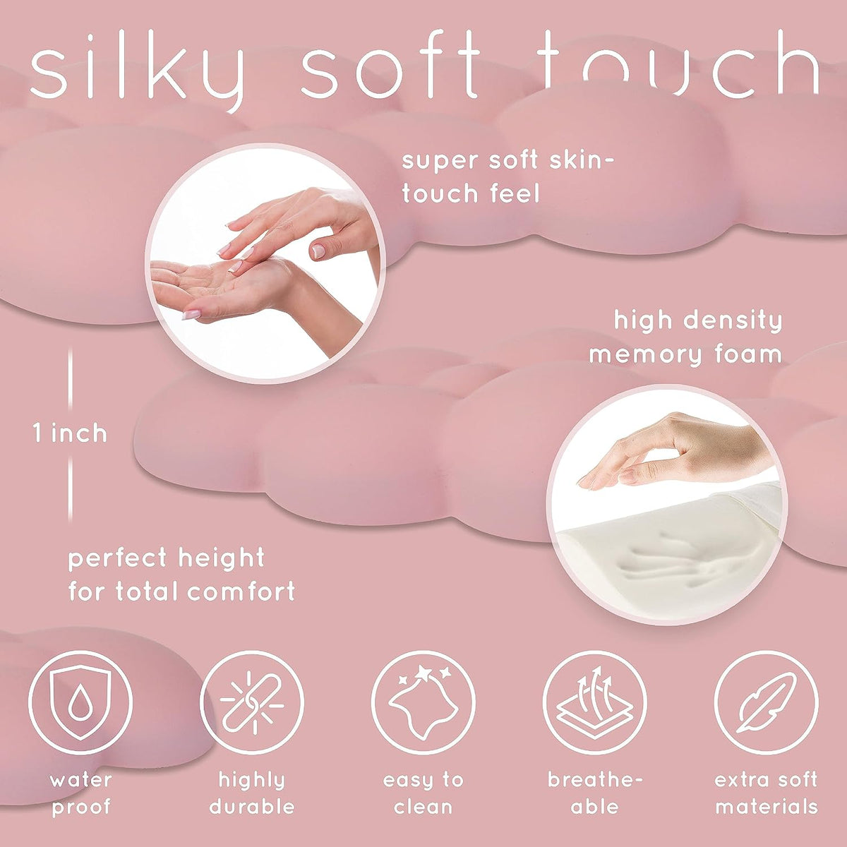 Pink Cloud Keyboard Wrist Rest – Create-ables Qloud Pink Wrist Rest for Computer Keyboard and Mouse, Ergonomic Memory Foam Wrist Pad with Non-Slip Base, Includes Cloud Mouse Pad