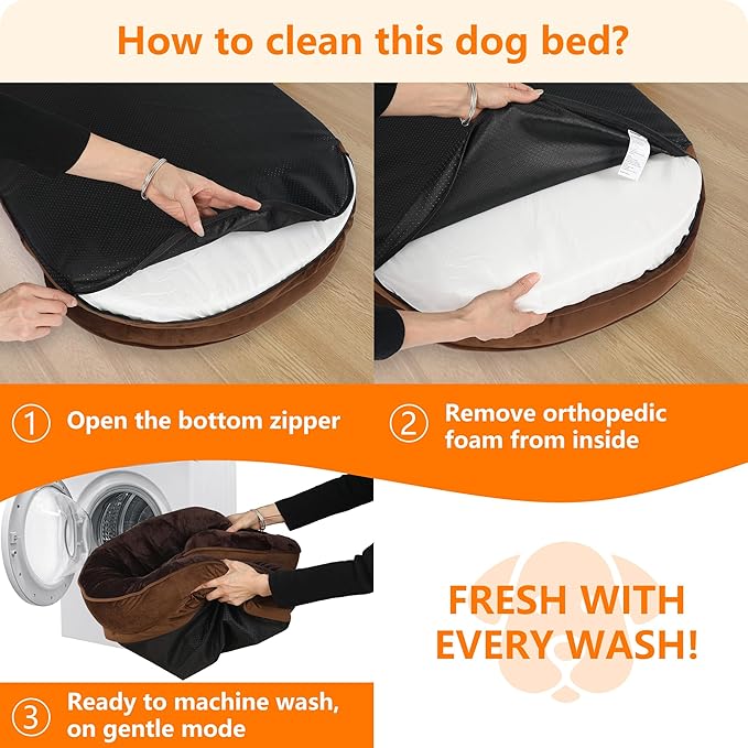 Dwanton Orthopedic Dog Bed for Medium Dogs with Gel Memory Foam, Waterproof Dog Sofa, Washable Pet Bed with Four Sided Bolster Cushion, Removable Cover & Non-Slip Bottom, 35", Brown