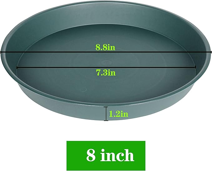 2 Pack of 8 inch Plant Saucer Clear, Heavy Duty Plastic Plant Water Tray 8 inch Round, Flower Plant Saucers for Indoors No Holes, Plant Dishes Saucer for Planter 7"/8" (8", Green)